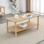 Solid Wood Rectangular Coffee Table with Modern Double-Layer Storage Design