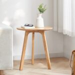 Solid Oak Wood Round Side Table for Modern Indian Living Spaces