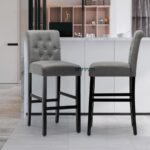 Upholstered Fabric Bar Chair with Backrest & Solid Wood Legs – Grey Finish (Set of 2) - Image 4