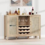 Rattan Wine Bar Cabinet with Glass Holder and Drawer Style Wine Racks