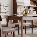 Extendable Solid Wood Dining Table in Walnut Finish with Elegant Marble-Look Top - Image 2