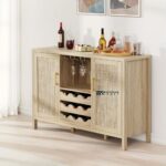 Rattan Wine Bar Cabinet with Glass Holder and Drawer Style Wine Racks - Image 2