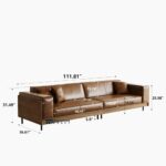 Modern Leather Sofa with Solid Wood Frame and 3 Pillows in Brown - Image 6