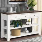 Modern Console Table with Solid Pine Top in Antique White Finish - Image 4
