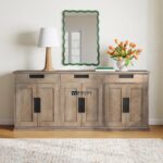 Solid Wood Sideboard Cabinet with Drawers & Storage – Rustic Grey Finish