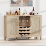 Rattan Wine Bar Cabinet with Glass Holder and Drawer Style Wine Racks - Image 5