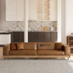 Modern Leather Sofa with Solid Wood Frame and 3 Pillows in Brown - Image 2
