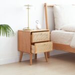 Solid Oak Bedside Table with Handwoven Rattan Drawer for Natural Home Décor - Image 2