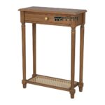 Wooden Console Table with Storage Drawer and Cane Shelf Design - Image 5