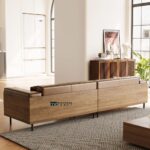 Modern Leather Sofa with Solid Wood Frame and 3 Pillows in Brown - Image 3