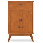 Solid Hardwood Mid Century Bar Cabinet with Bottle Storage, Stemware Rack and Metal Base - Image 2