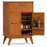 Solid Hardwood Mid Century Bar Cabinet with Bottle Storage, Stemware Rack and Metal Base - Image 4