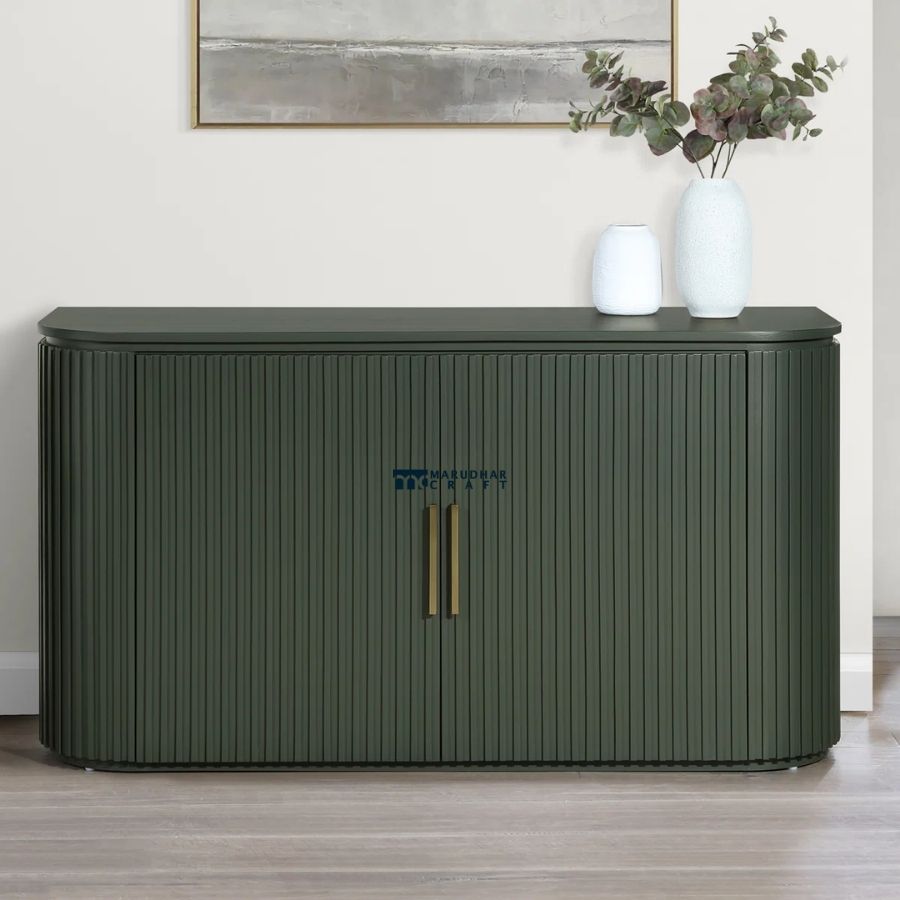 79 Modern Fluted Sideboard Cabinet with Storage – Dark Green Finish - Image 1