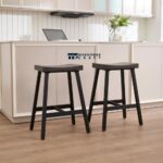 Handcrafted 26-Inch Saddle Seat Wooden Bar Stool with Footrest