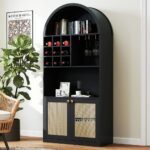 Tall Arched Bar Cabinet with Built-In Wine Rack