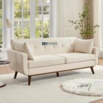 Wooden Upholstered Sofa with Comfortable Cushioned Seating