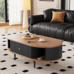 Solid Wood Frame Single Coffee Table with Built-In Storage for Living Room