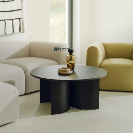 Modern Coffee Table in Black powder-coated steel, particleboard + oak veneer