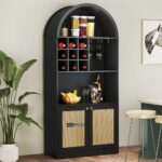 Tall Arched Bar Cabinet with Built-In Wine Rack - Image 4