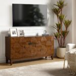Solid Wood Designer Sideboard / TV Console with Geometric Front – Walnut Finish