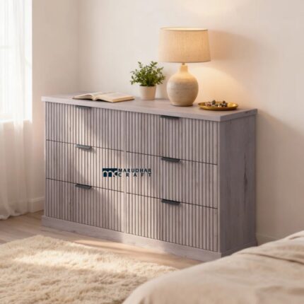 Wide 6 Drawer Double Dresser with Fluted Panels for Indian Bedrooms