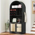 Tall Arched Bar Cabinet with Built-In Wine Rack - Image 2