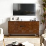 Solid Wood Designer Sideboard / TV Console with Geometric Front – Walnut Finish - Image 3