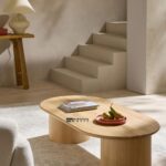 Solid Oak Wood Oval Coffee Table for Living Room with Natural Grain