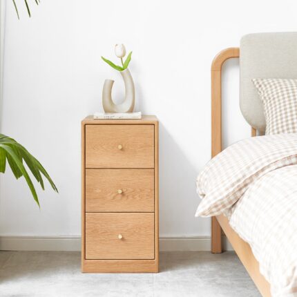 Three-Drawer Solid Oak Bedside Table for Organised Modern Bedrooms