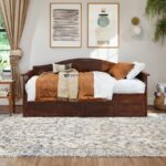 Warm Walnut Wooden Daybed with Storage Drawers