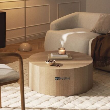 Solid Wood Round Coffee Table Walnut Color