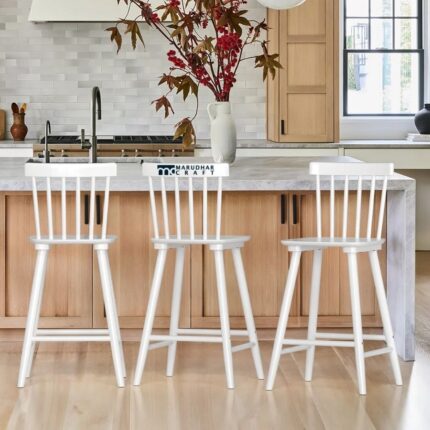 Solid Wood Bar Chair with Backrest for Kitchen Counter & Bar – White Finish