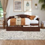 Warm Walnut Wooden Daybed with Storage Drawers - Image 3