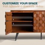 Solid Wood Designer Sideboard Cabinet with 3D Geometric Front – Walnut Finish - Image 5