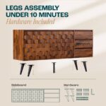 Solid Wood Designer Sideboard Cabinet with 3D Geometric Front – Walnut Finish - Image 2