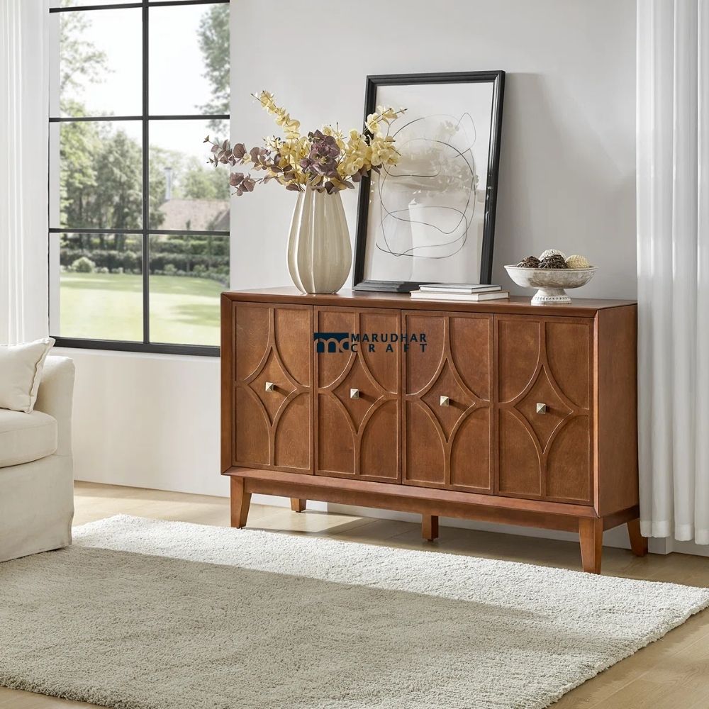 93 Mid-Century Style Sideboard with Solid Wood Legs & Adjustable Shelves - Image 1
