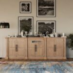 Solid Wood Sideboard Cabinet with Classic Panel Doors – Natural Oak Finish