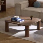 Solid Oak Wood Coffee Table Dark brown lacquered