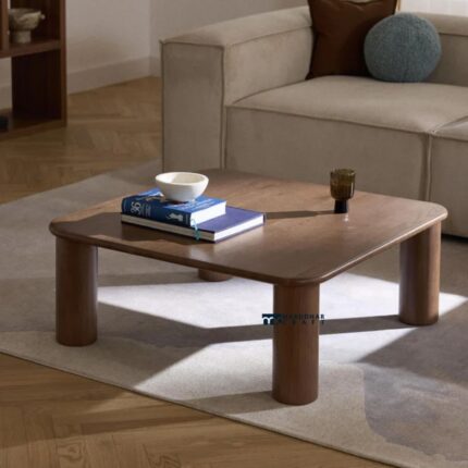 Solid Oak Wood Coffee Table Dark brown lacquered