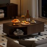 Wooden Coffee Table with Storage and Fluted Sliding Doors - Image 3