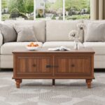 Rectangle Coffee Table with Solid Wood Legs and Sliding Storage Drawer