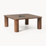 Solid Oak Wood Coffee Table Dark brown lacquered - Image 3