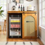 Storage Cabinet with Adjustable Shelves and Rattan Sliding Doors