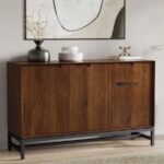 Solid Wood Sideboard Cabinet with Metal Base – Walnut Finish