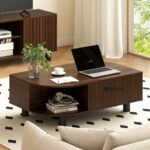 Wooden Coffee Table with Storage and Fluted Sliding Doors - Image 5