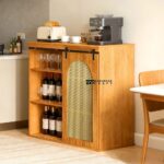 Storage Cabinet with Adjustable Shelves and Rattan Sliding Doors - Image 4