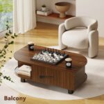 Wooden Coffee Table with Storage and Fluted Sliding Doors - Image 6