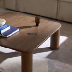 Solid Oak Wood Coffee Table Dark brown lacquered - Image 2