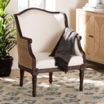 Solid Wood Armchair with Handwoven Rattan Backrest - Image 6