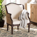 Solid Wood Armchair with Handwoven Rattan Backrest - Image 2